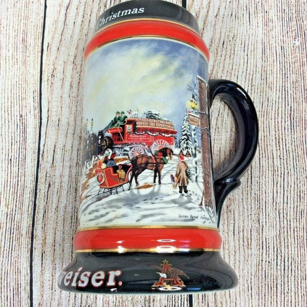 1992 Budweiser Holiday Beer Stein "A Perfect Christmas" Clydesdale Horses #12306 - Picture 2 of 9